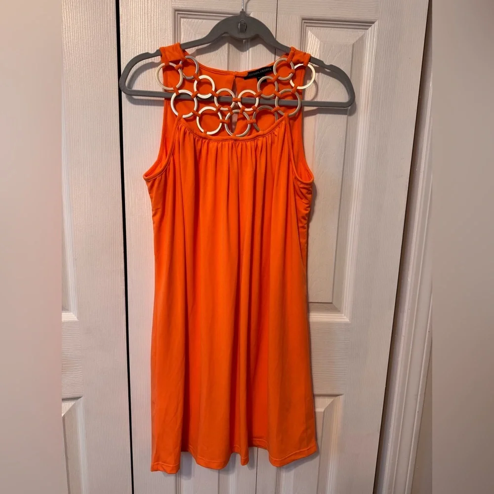 Boston Proper Orange Gold Ring Design Pullover Summer Dress size XS Knee length - Picture 9 of 11